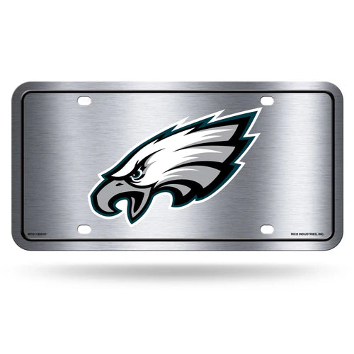 Philadelphia Eagles metal license plate featuring official team colors and graphics, made by Rico Industries.