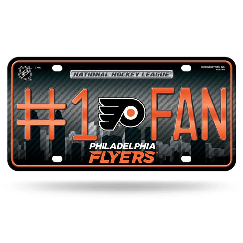 Philadelphia Flyers #1 Fan metal license plate with official team colors and graphics by Rico Industries.

