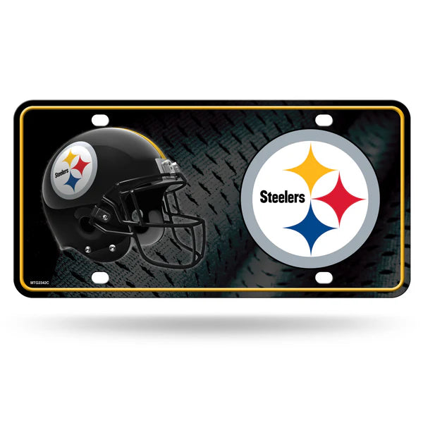 Pittsburgh Steelers metal license plate with helmet and logo design, officially licensed, 6" x 12" auto tag by Rico