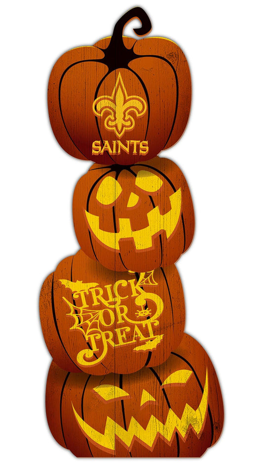 New Orleans Saints NFL Pumpkin Leaner. 15x31". Indoor Use. MDF Material. Team Graphics. Officially Licensed. Made in USA by Fan Creations.