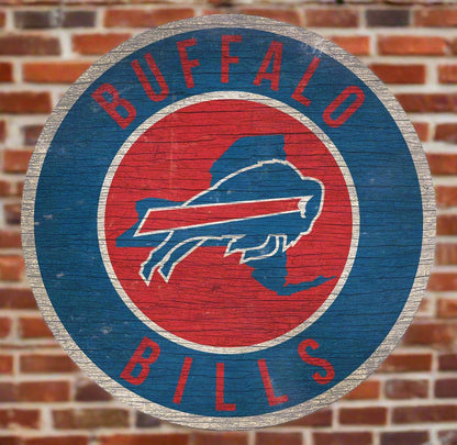 Buffalo Bills 12" Round Distressed Sign with State by Fan Creations