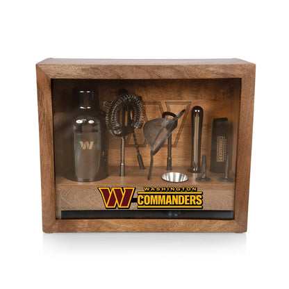 Washington Commanders Old Fashioned bar set with black stainless tools, mango wood case, logoed bar mat, NFL