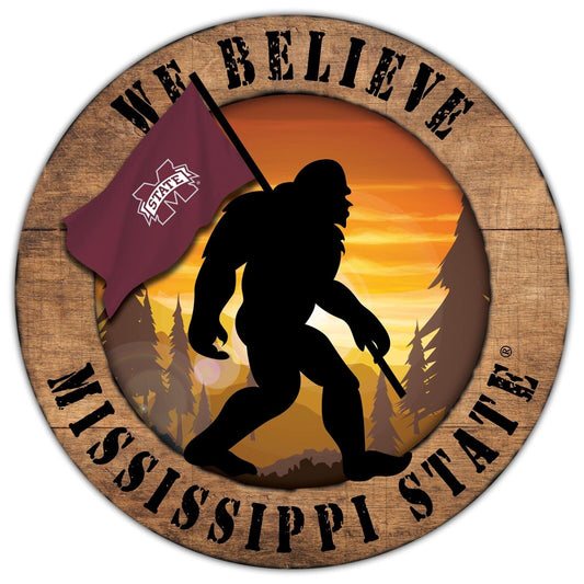 Mississippi State Bulldogs We Believe Bigfoot 12" Round Wooden Sign by Fan Creations