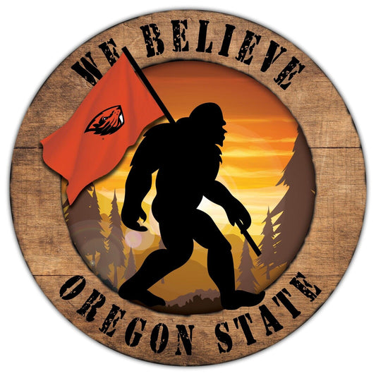 Oregon State Beavers We Believe Bigfoot 12" Round Wooden Sign by Fan Creations