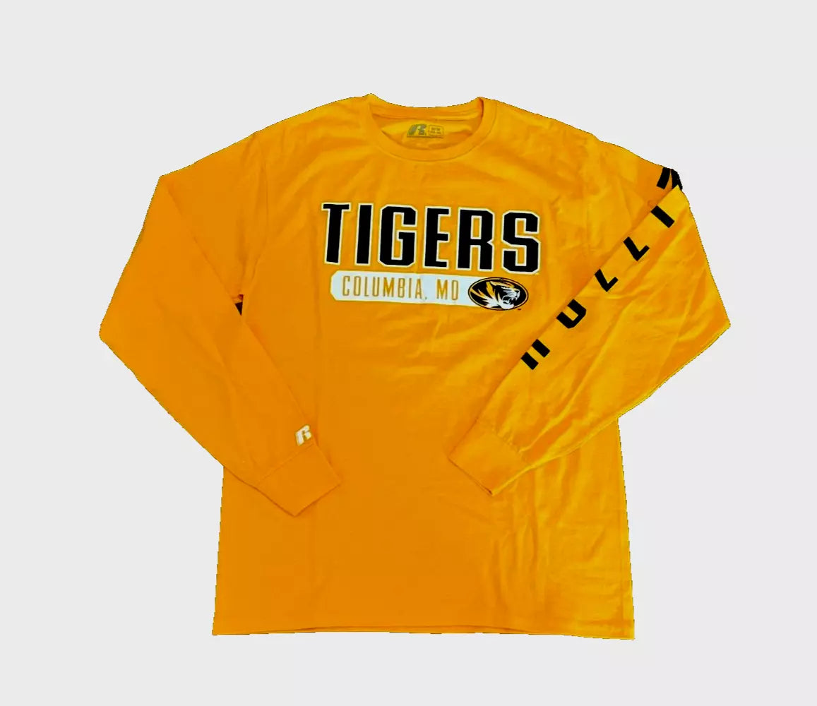 Missouri Tigers Mens Gold Long Sleeve T-Shirt by Russell Athletics - Size M