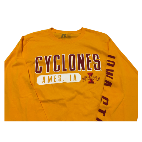 Iowa State Cyclones {Brand New} Gold Long Sleeve T-shirt by Russell Athletics