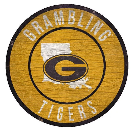 Grambling State Tigers 12" Round Distressed  Wooden Sign with State by Fan Creations
