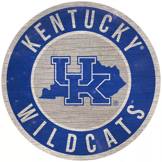Kentucky Wildcats 12" Round Distressed Wooden Sign with State by Fan Creations