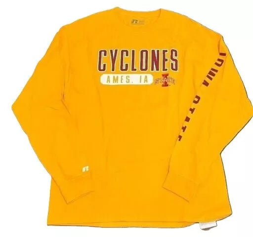 Iowa State Cyclones Long Sleeve T-shirt, S and XL. Small: 17"x26", XL: 22"x29". 100% cotton with team colors and graphics. Officially licensed.