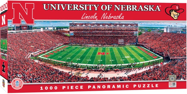 "Nebraska Cornhuskers Stadium 1000-Piece Puzzle. Brand new, measures 13x39 inches. Made by Masterpieces."