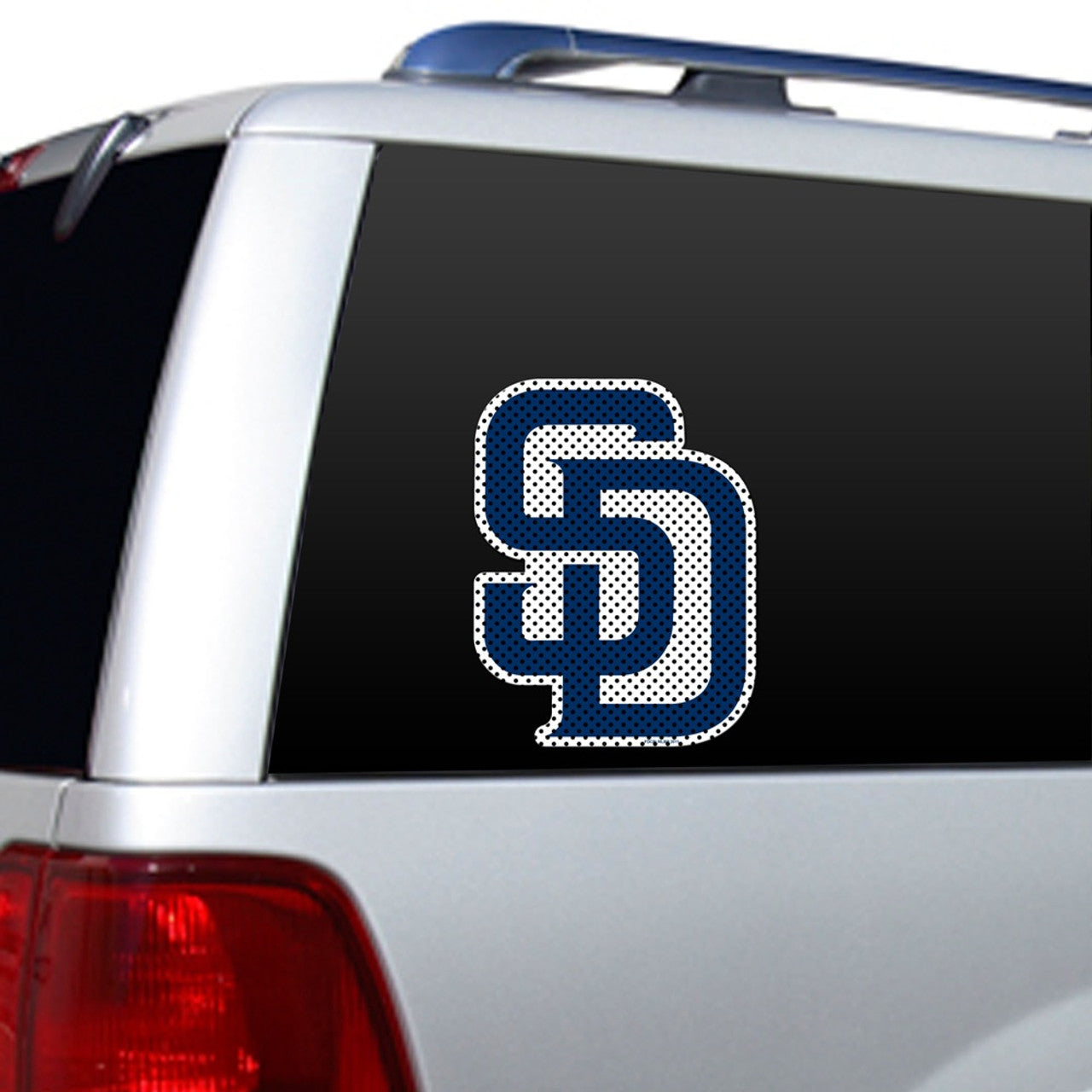 San Diego Padres MLB 12x10 die cut window film with official team graphics and clear-view perforated design