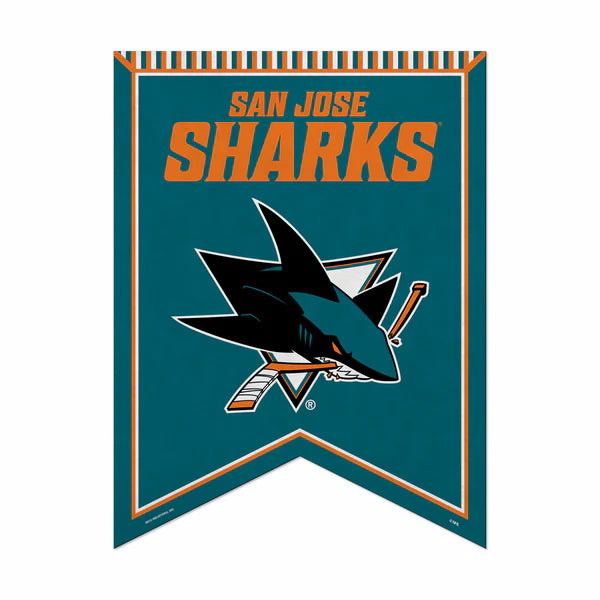 San Jose Sharks 18" x 24" NHL Rafter Felt Pennant featuring bold team colors and graphics. Officially licensed collectible.