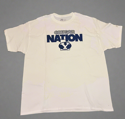 New - Brigham Young BYU Cougar Nation White Mens T Shirt by Russell - Size 2 X Large - New