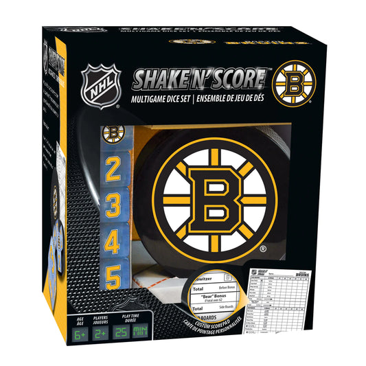 Bruins Dice Game: 7-piece set, team-specific cup, dice, scorepad. Ages 6+. Hand-painted graphics. Officially licensed. By Masterpieces.
