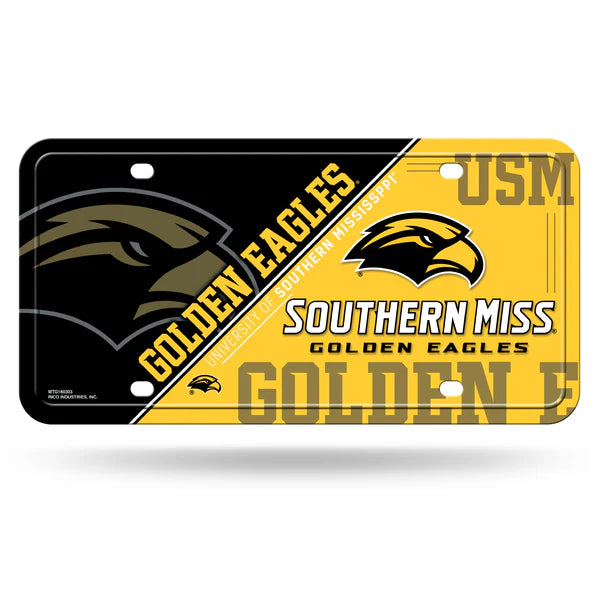 Southern Mississippi Golden Eagles metal license plate, 6" x 12", NCAA licensed with split team design and colors