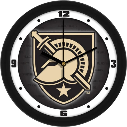 Army Black Knights 11.5" Dimension Wall Clock with durable plastic frame, mineral glass window, and team graphics.