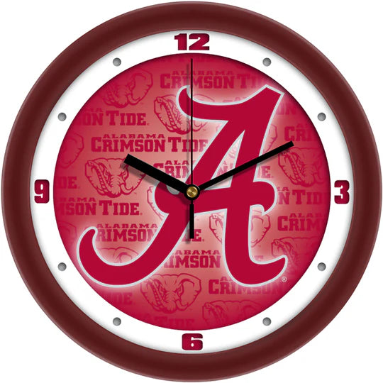 Alabama Crimson Tide Dimension Wall Clock, 11.5" diameter, with team colors and graphics. Durable plastic frame, mineral glass window. Officially licensed by NCAA. Made by Suntime.