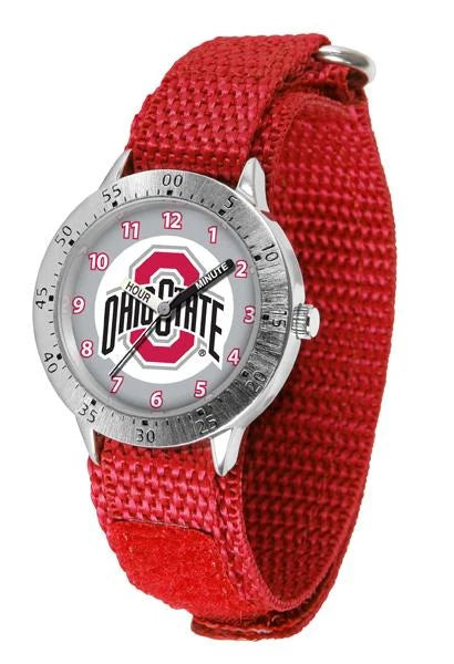 Ohio State Buckeyes kids' wristwatch with adjustable strap, team logo, and easy-to-read hands for young fans.