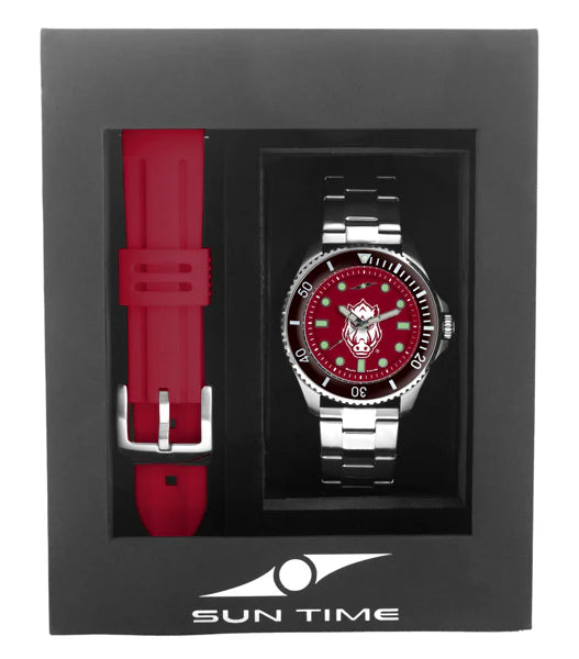 Arkansas Razorbacks Men’s Contender Watch Gift Set with two bands and team logo dial by Suntime in a gift box