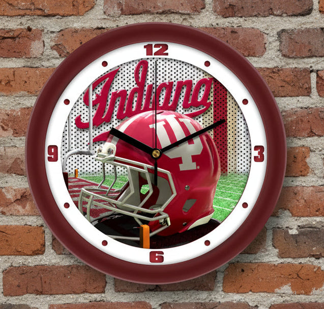 Indiana Hoosiers NCAA football helmet wall clock 11.5-inch on a brick wall