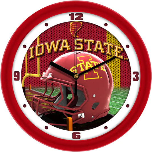 Iowa State Cyclones Football Helmet Wall Clock - 11.5" x 11.5". Team colors, 3D design, quartz movement. Officially licensed by Suntime.