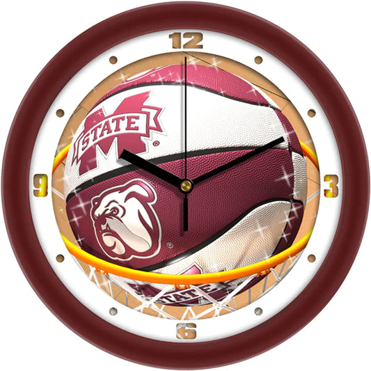 Mississippi State Bulldogs Slam Dunk Basketball Design Wall Clock by Suntime