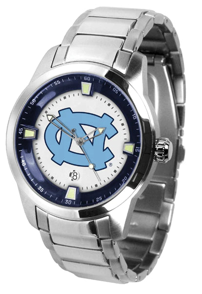 North Carolina Tar Heels Men's Titan Steel Watch, stainless steel, luminous hands, 3 ATM water-resistant, free shipping.