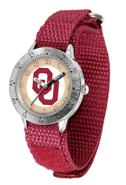 Oklahoma Sooners kids' wristwatch with adjustable strap, team logo, and easy-to-read hands for young fans.