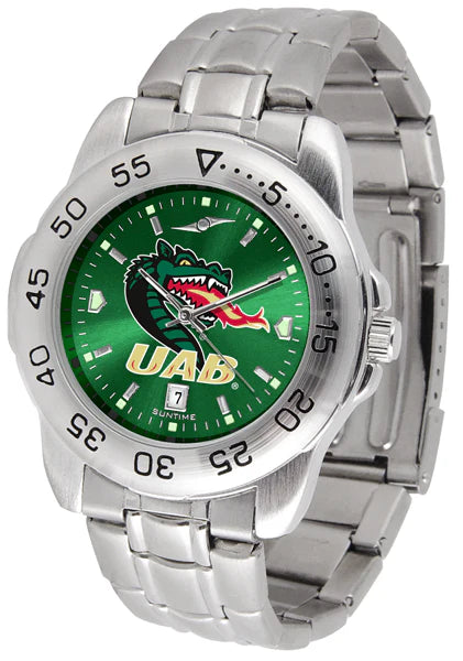 Alabama UAB Blazers Men's Sport Watch with luminous hands, ion-plated case, and various band options.