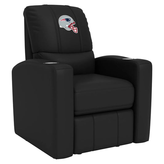 New England Patriots stealth recliner with synthetic leather, manual recline, dual cup holders, and customizable XZipit panel