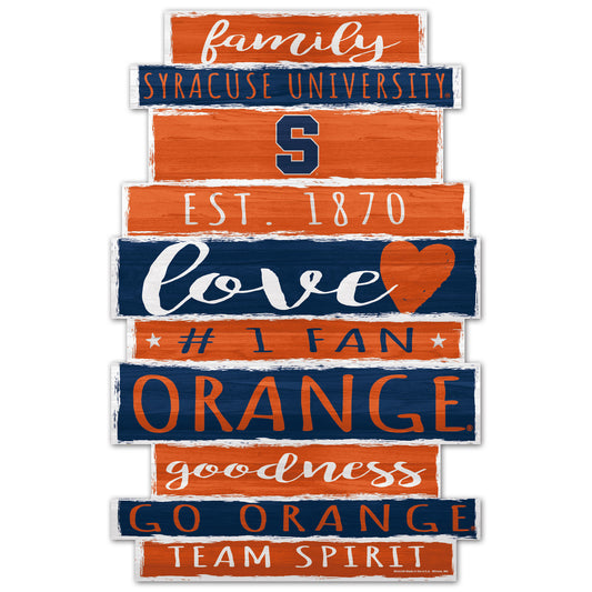 Syracuse Orange Family Word Design 11x17 wood sign featuring bold orange and navy NCAA team graphics.