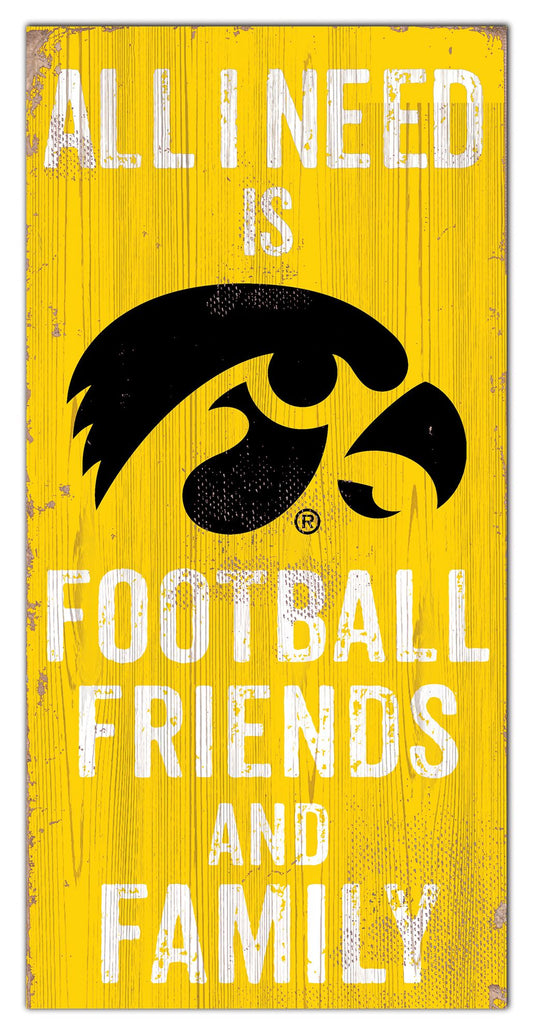 Iowa Hawkeyes 6" x 12" Football Friends and Family Distressed Sign by Fan Creations