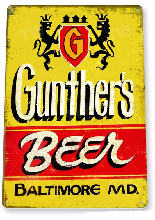 Gunther’s Beer Distressed Metal Tin Sign - A422