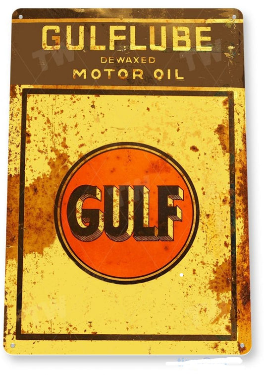 Gulflube Oil Distressed Metal Tin Sign - B500