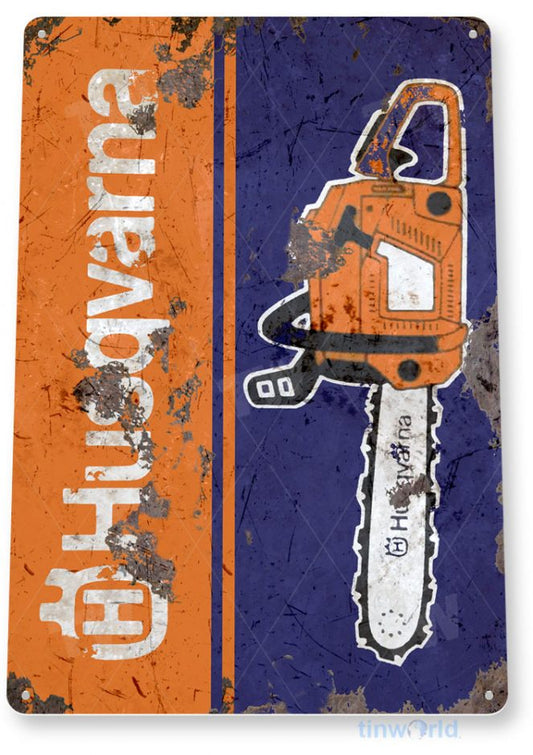 Husqvarna Chainsaws Distressed Metal Tin Sign C305