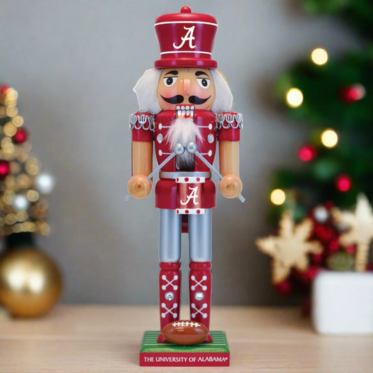 Alabama Crimson Tide 12" Wooden Nutcracker. Team colors, football, gems. Officially licensed by Masterpieces. Perfect fan decor!