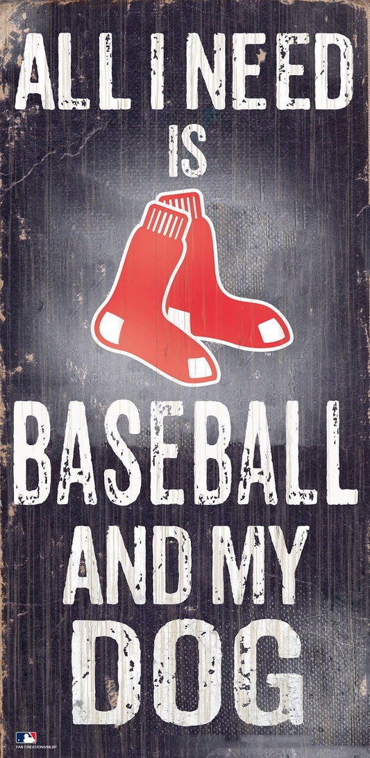 Boston Red Sox 'All I Need Is Baseball And My Dog' Sign, 6x12 inches, MDF, officially licensed, Made in USA.