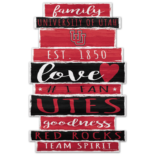 Utah Utes NCAA 11x17 Family Word Design Wood Sign featuring bold team graphics by Wincraft.