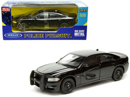 2016 Dodge Charger Pursuit Police Interceptor Black Unmarked "Police Pursuit" Series 1/24 Diecast Model Car by Welly