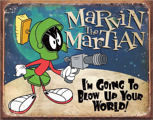 Marvin the Martian 16" x 12.5" Distressed Metal Tin Sign - 2018