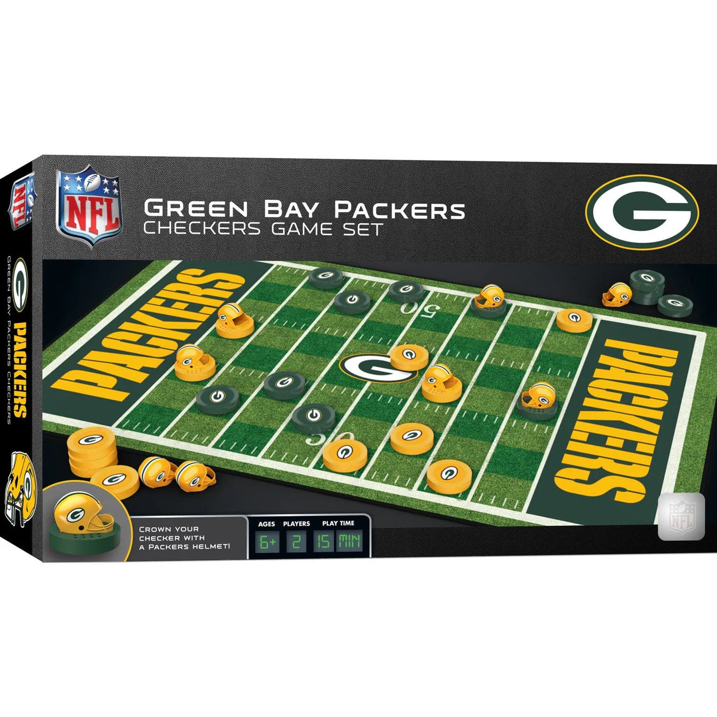 Green Bay Packers NFL checkers board game for 2 players, officially licensed, made by MasterPieces.