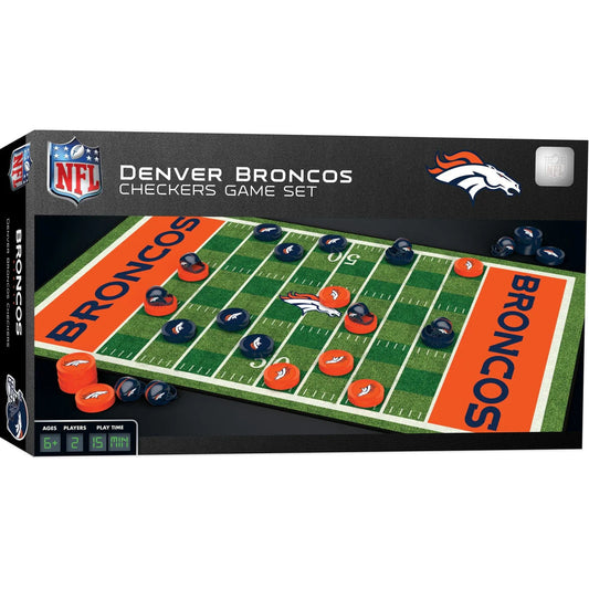Denver Broncos NFL checkers board game by MasterPieces, official two-player team-themed game for ages 6+.