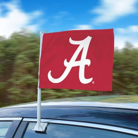 Alabama Crimson Tide NCAA Car Flag: 11"x15" nylon flag with secure clip, team logo/colors, durable stitching, officially licensed.