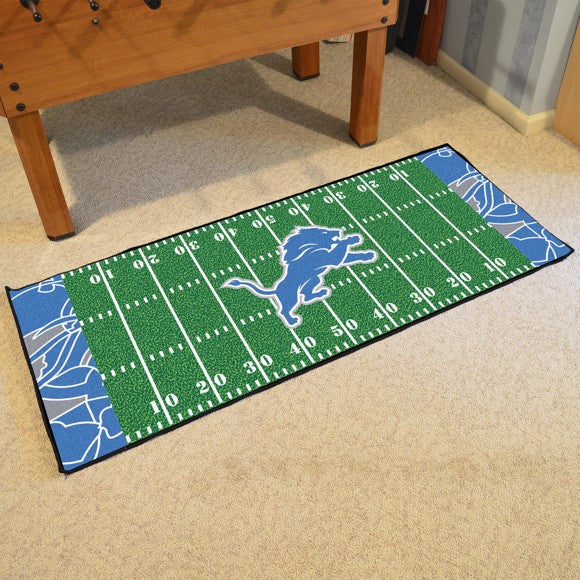 Detroit Lions 30"x72" Football Field Runner - Chromojet-printed in team colors, Non-skid backing, 100% Nylon, Machine washable, Made by Fanmats