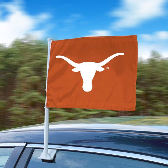 Texas Longhorns Car Flag: 11"x15" nylon flag with team logo/colors, durable stitching, easy installation, made by Fanmats, officially licensed.
