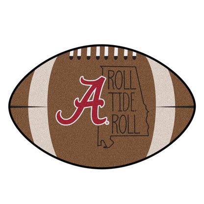 Alabama Crimson Tide NCAA Football Mat: 20.5"x32.5", 100% nylon, durable vinyl backing, non-skid, machine washable, made to order.