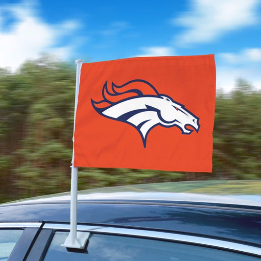 Denver Broncos NFL Logo Car Flag - Officially Licensed, 11" x 15", Durable Nylon, Team Colors, Easy Installation