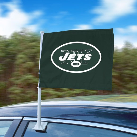 New York Jets NFL Car Flag: 11"x15" nylon flag with team logo/colors, durable stitching, easy installation, officially licensed by Fanmats.