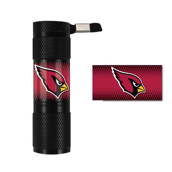 Arizona Cardinals LED Flashlight by FanMats, 3.4"x0.3"x1.1", with team graphics, 9 LEDs, lanyard, and water-resistant aluminum. Batteries included.