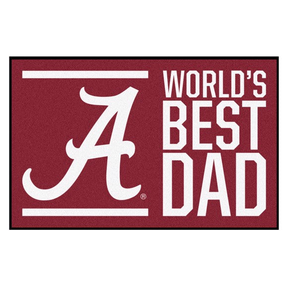 Alabama Crimson Tide NCAA World's Best Dad Starter Mat: 19"x30", 100% nylon, vibrant colors, non-skid, machine washable, made to order.